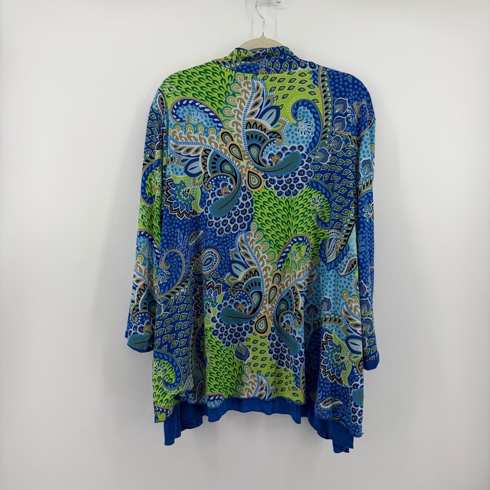 Slinky Brand Womens 3X Blue Paisley Open Front Layered Cardigan Jacket USA Made - Picture 2 of 5